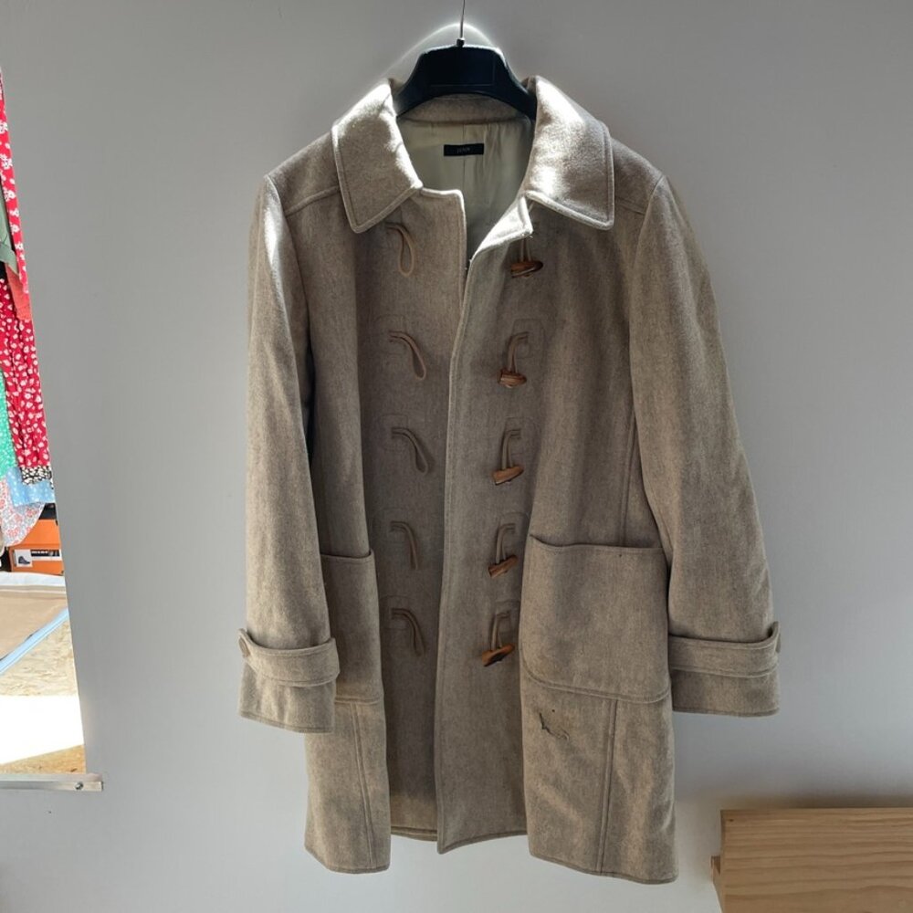 Vintage J.Crew Womens Wool Duffle Toggle Parka Jacket Coat Cream Tan Outdoor M